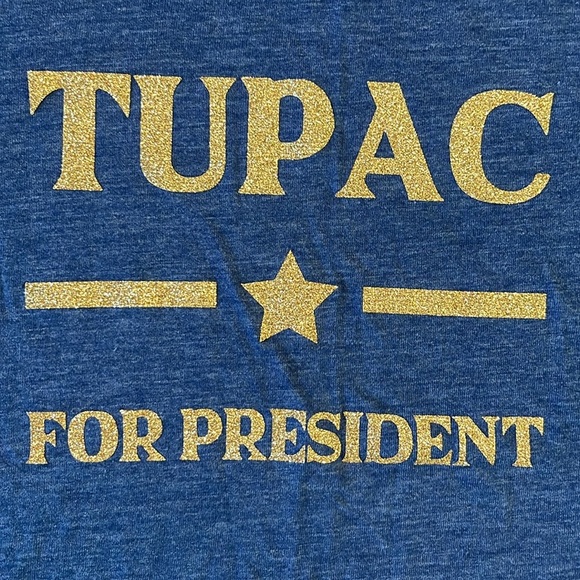 Forever 21 Tupac forPRESIDENT  Medium blue women’s cut T-shirt gold glitter SZ M - Picture 2 of 9